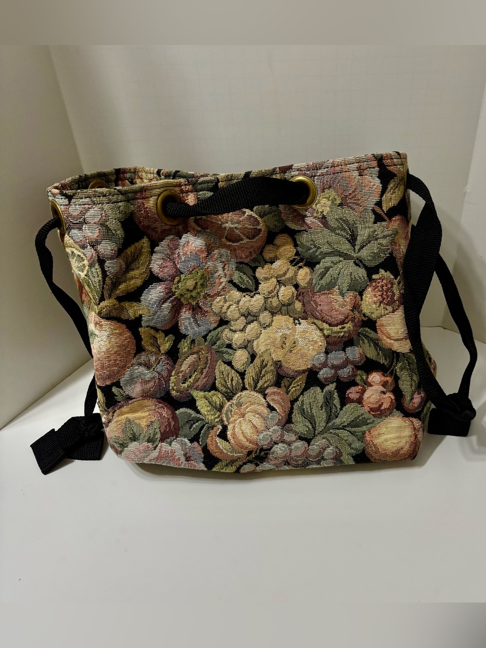 Floral Tapestry Shoulder Bag with Black Strap